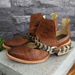 Free Bird Steven BLADE Western Booties Ankle Boots Brown Red Crocodile Leather